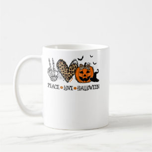 Caneca De Café Paz Amor Feliz Halloween Pumpkin Leopa