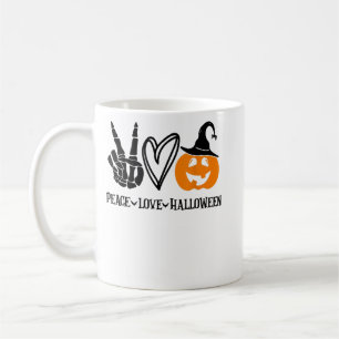 Caneca De Café Paz Amor Halloween Shirt Engraçado Skeleton Pum