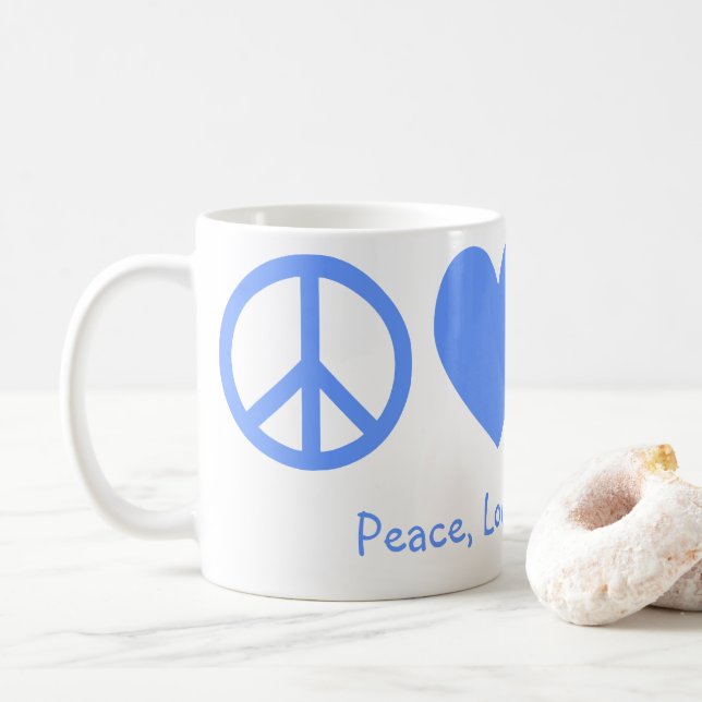 Caneca De Café Paz Azul Pó, Amor e Bicicletas (Com Donut)