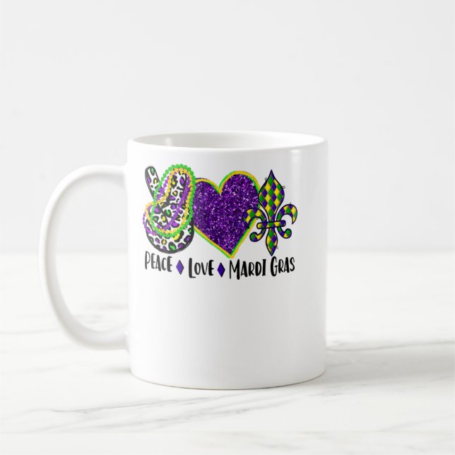 Caneca De Café Paz e amor Mardi Gras Leopard Glitter Mardi Gras P (Esquerda)