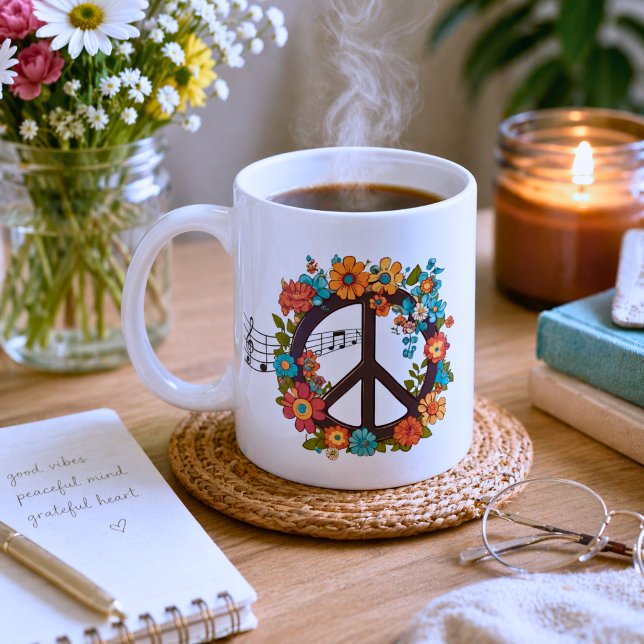 Caneca De Café Paz e Música Boho (Criador carregado)