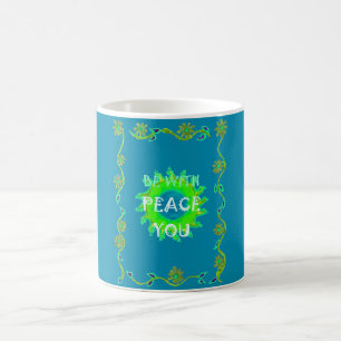Caneca De Café Paz Esteja Consigo: Verde Inspiracional e Amarelo