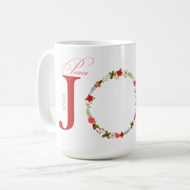 Caneca De Café Paz Joy Love Wreath Natal (Frente Esquerda)
