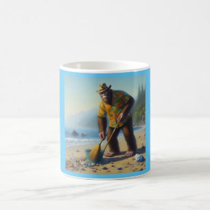 Caneca De Café Pé Grande Limpando a Praia