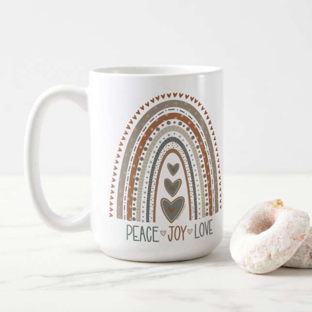 Caneca De Café Peace Joy Love Neural Rainbow Inspirivity (Com Donut)