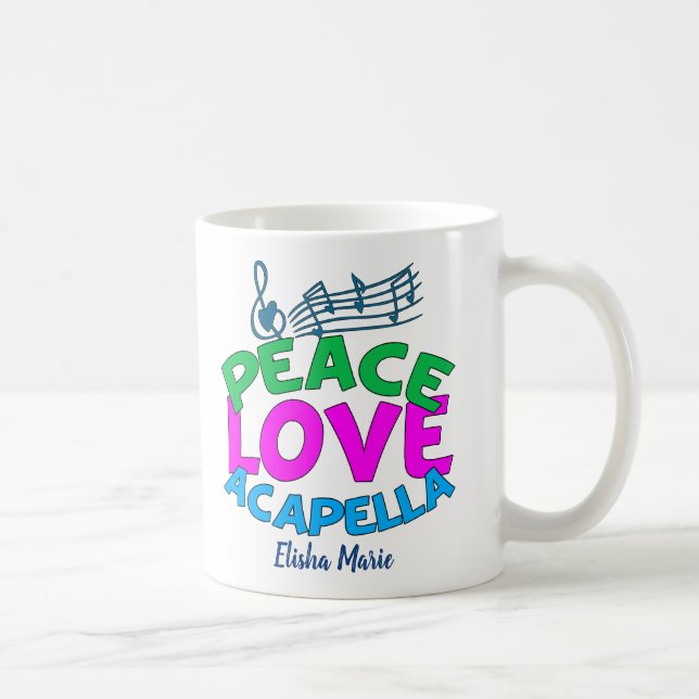 Caneca De Café Peace Love Acapella Group Cute Monograma (Direita)