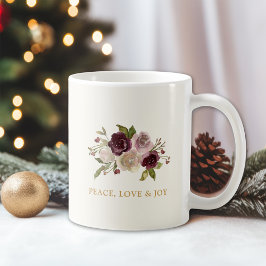 Caneca De Café Peace Love and Joy Winter Bouquet Holiday