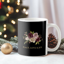 Caneca De Café Peace Love and Joy Winter Bouquet Holiday