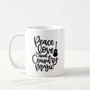 Caneca De Café Peace Love & Country Music com Violão