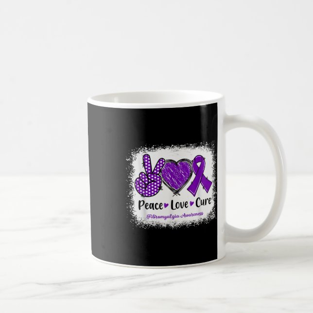 Caneca De Café Peace Love Cure Fibromialgia Consciência Roxo (Direita)