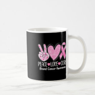 Caneca De Café Peace Love Cure Pink Ribbon Bree Cancer Awarenes