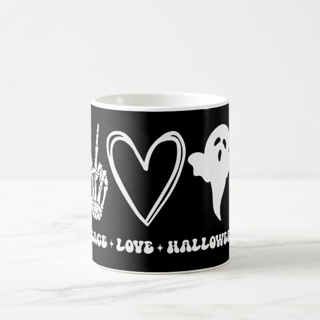 Caneca De Café Peace Love Halloween (Centro)