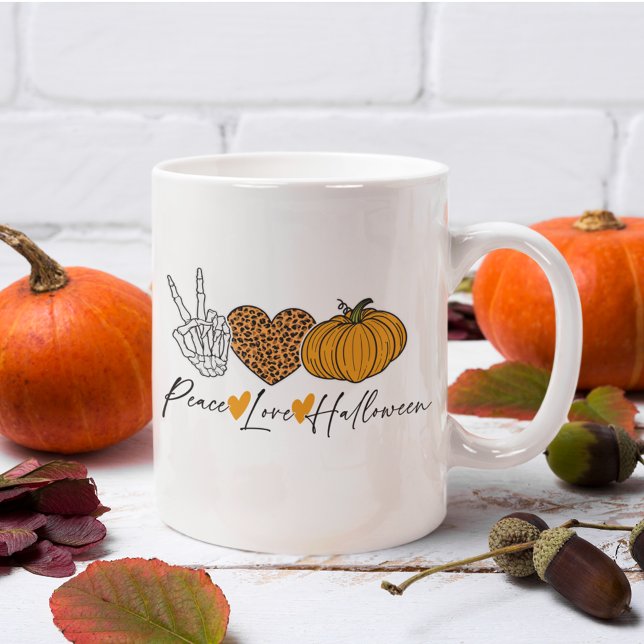 Caneca De Café Peace Love Halloween (Criador carregado)