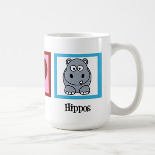 Caneca De Café Peace Love Hippos Cute Hippo