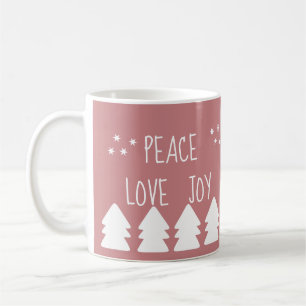 Caneca De Café Peace Love Joy Script Soft Pink ChristmasCoffee