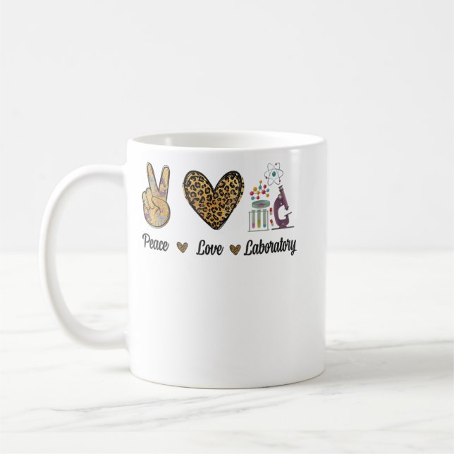 Caneca De Café Peace Love Laboratory Lab Research Leopard Men Wom (Esquerda)