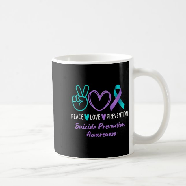 Caneca De Café Peace Love Prevention Suicide Awareness Teal Purpl (Direita)