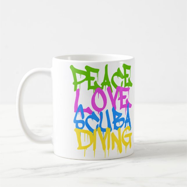 Caneca De Café Peace Love Scuba Diving (Esquerda)