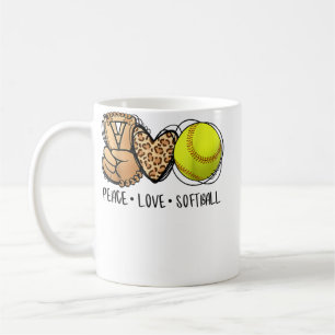 Caneca De Café Peace Love Softball Mom Leopard Print Mother's Day
