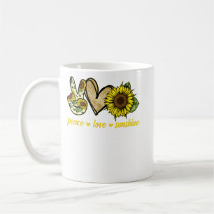Caneca De Café Peace Love Sunshine Dourado Heart Sunflower