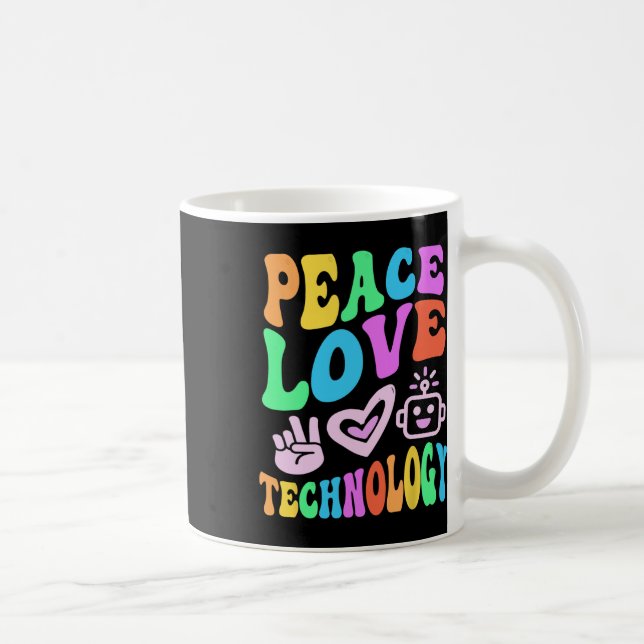 Caneca De Café Peace Love Technology Retro Computer Teacher Vibes (Direita)