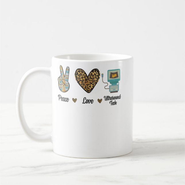 Caneca De Café Peace Love Ultrasound Tech Sonography Sonographer  (Esquerda)