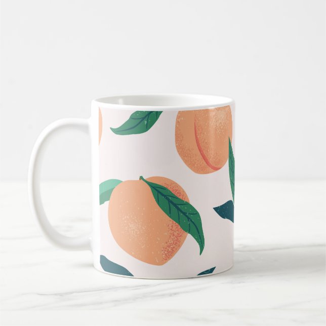 Caneca De Café Peach Apricot: Padrão Tropical Sem Olhos. (Esquerda)