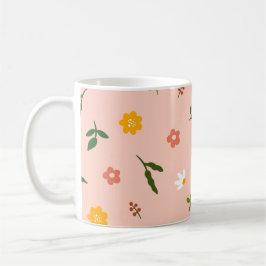 Caneca De Café Peach background with multiple color flowers