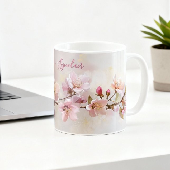 Caneca De Café Peach Blossom Spring Floral Teacher Appreciation (Criador carregado)