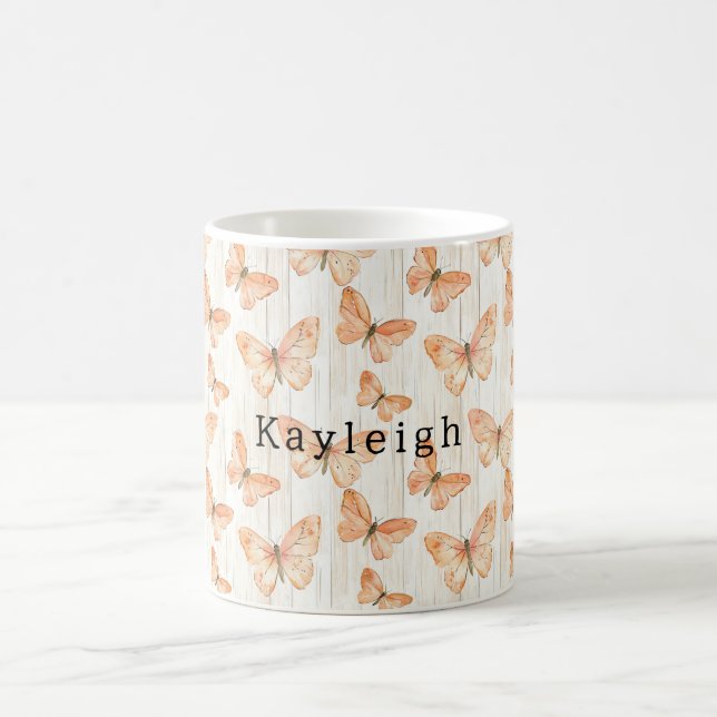 Caneca De Café Peach Butterflies Birthday (Centro)