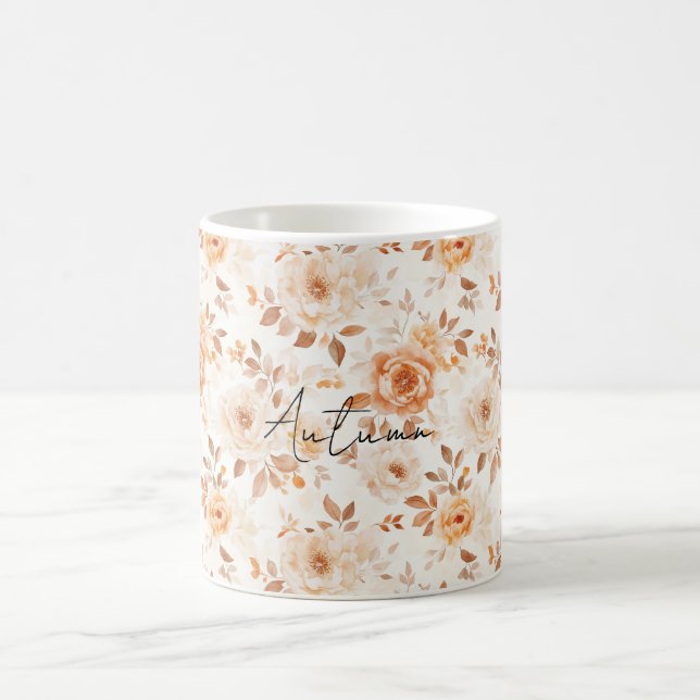 Caneca De Café Peach Cream White Flowers (Centro)