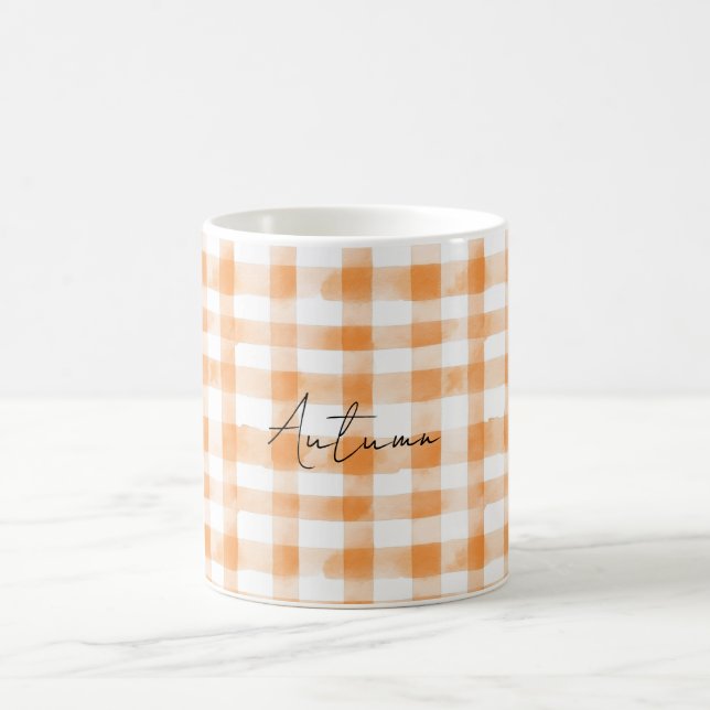 Caneca De Café Peach Cream White Plaid Stripes (Centro)