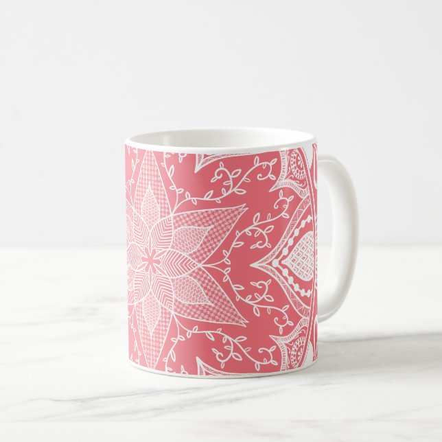 Caneca De Café Peach Mandala (Frente Esquerda)
