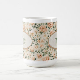 Caneca De Café Peach Peony and Sparkles Watercolor Monogram