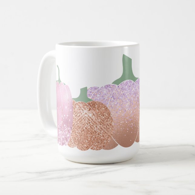 CANECA DE CAFÉ PEACH & PINK GLITTER OLHAM PARA PUMPKINS AUTUMN (Frente Esquerda)