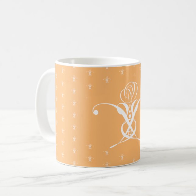 Caneca De Café Peach Retro White Flourish Rosa (Frente Esquerda)