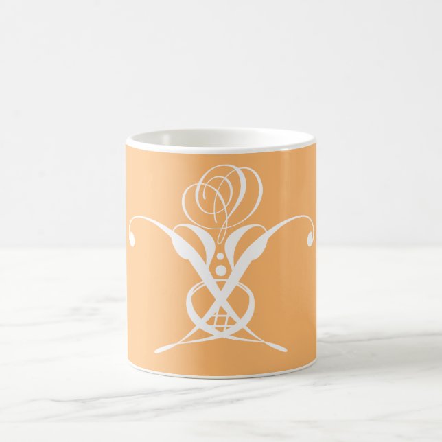 Caneca De Café Peach Retro White Flourish Rosa (Centro)