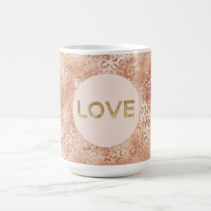 Caneca De Café Peach Rosa White Lepard Imprime Dourado Amor