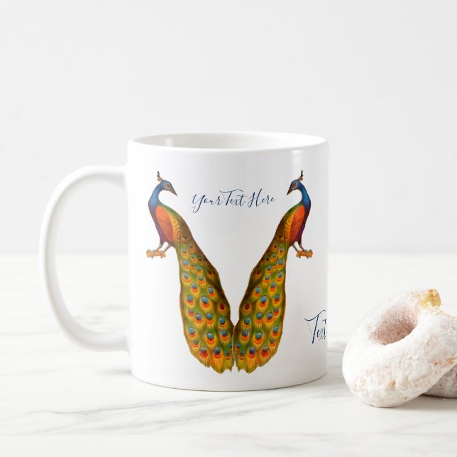 Caneca De Café Peacock Art Personalizado (Com Donut)