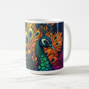 Caneca De Café Peacock Colorido, Estilo Art Deco