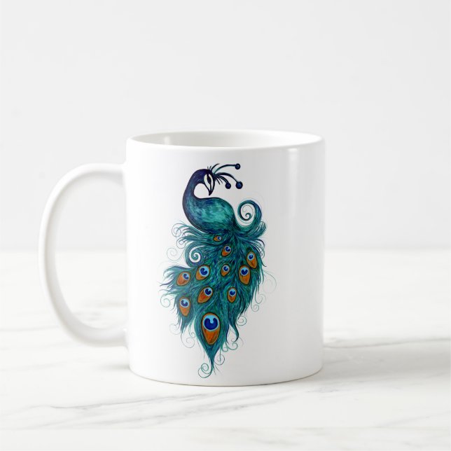 Caneca De Café Peacock Feather Teal Peacocks (Esquerda)