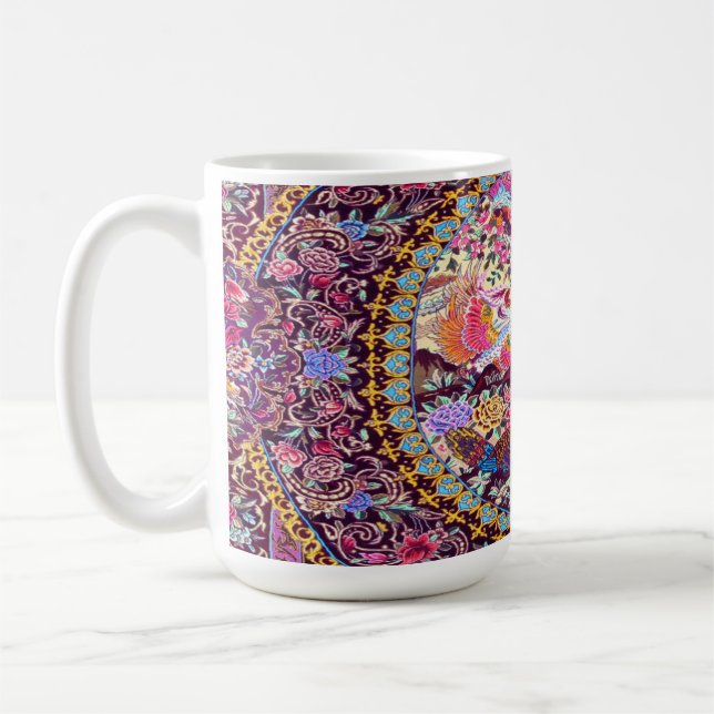 Caneca De Café Peacock Flor Persa Azul Dourado Roxo (Esquerda)
