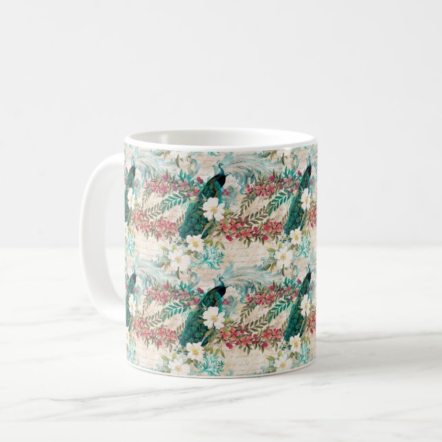 Caneca De Café Peacock Floral (Frente Esquerda)