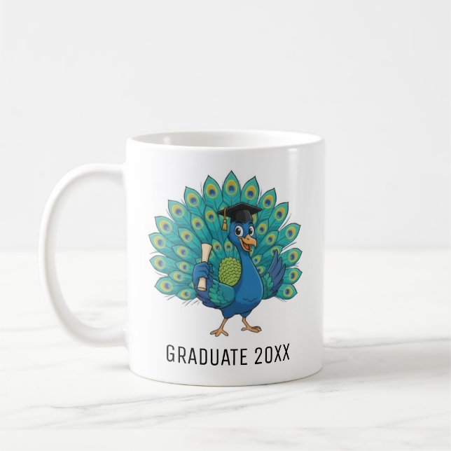 Caneca De Café Peacock Graduation Personalized (Esquerda)