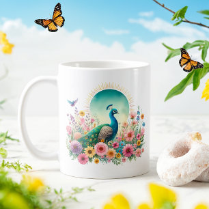Caneca De Café Peacock primavera Watercolor - Kid Mug