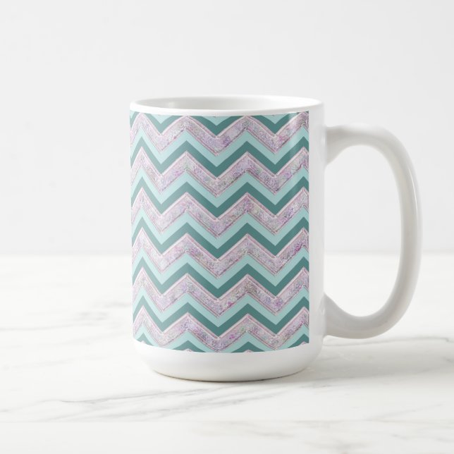 Caneca De Café Pearl Floral Teal ZigZag Padrão (Direita)
