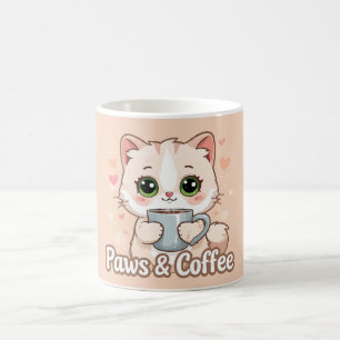 Caneca De Café Peças, Corações E Café Quente: O Gatinho Kawaii