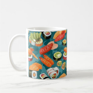 Caneca De Café Peças de Sushi Assortadas por Aquarelas