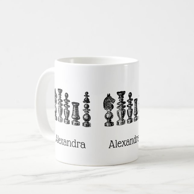 Caneca De Café Peças de Xadrez Arte Vintage (Frente Esquerda)