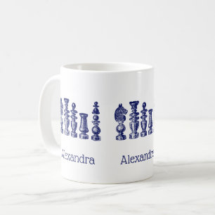 Caneca De Café Peças de Xadrez Arte Vintage Azul
